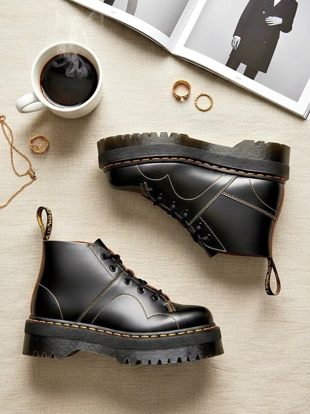 Dr. Martens Church Quad Black Leather Boots US Women 8 / Men 7